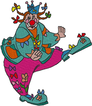 Dancing Pigtail Clown Embroidery Design