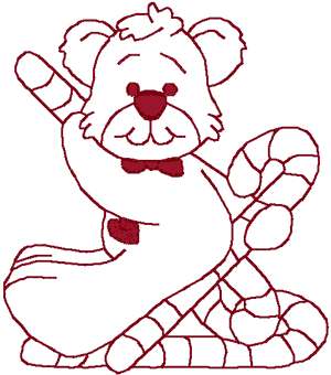 Redwork Peppermint Teddies: Candy Cane Seat Embroidery Design