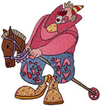 Machine Embroidery Design: Clown Riding a Stick Horse