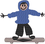 Stick Figure Boy on Skateboard Embroidery Design