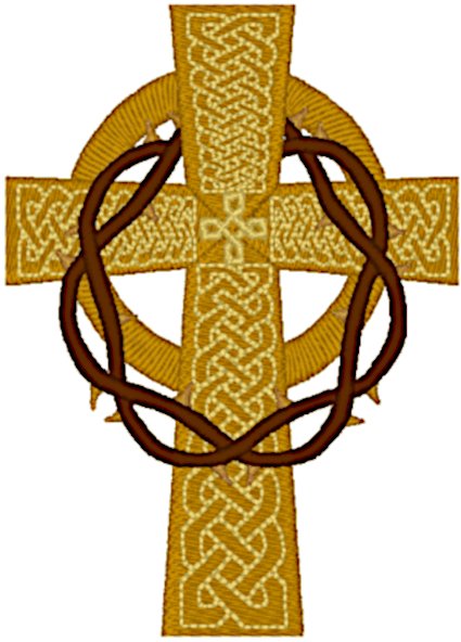 Machine Embroidery Design: Celtic Cross with Draped Crown of Thorns
