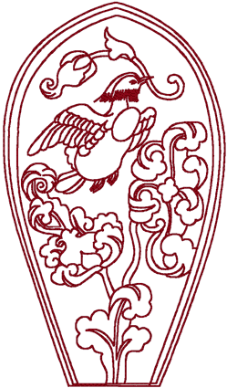 Redwork Asian Bird Motif #2 Embroidery Design