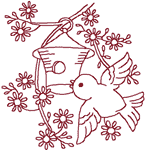 Redwork Little Bluebird & House Embroidery Design