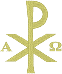 Christian Machine Embroidery Designs: Chi-Rho with Alpha & Omega Symbol