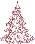 Redwork Decorated Christmas Tree Embroidery Design
