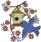 Bluebird & House Embroidery Design