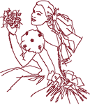 Redwork Embroidery Designs: Bride with Roses