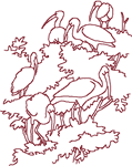 Redwork Flock of Storks Embroidery Design