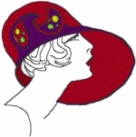 Redwork Machine Embroidery Designs: Red Hat Lady with Paisley Hat